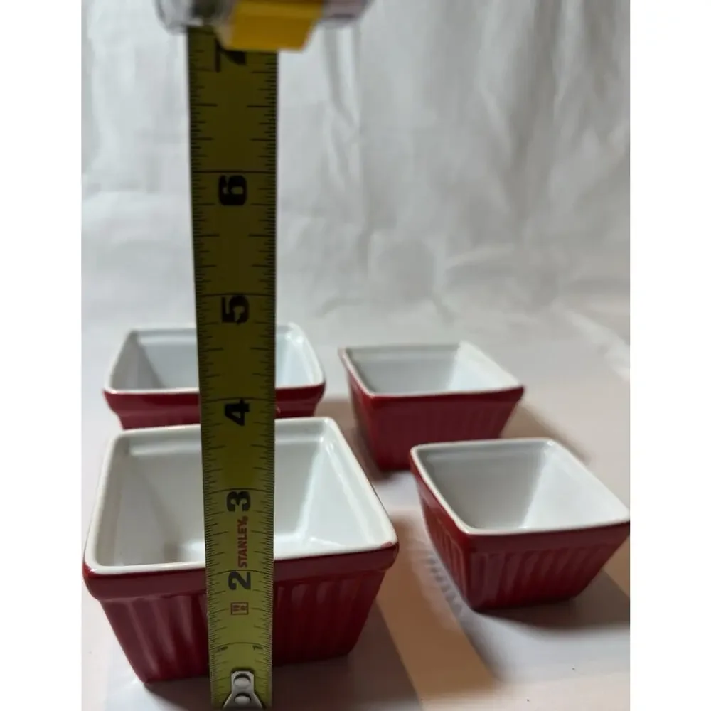 BIA Ceramic Square Ramekin Set Red White Oven Safe Four-Piece